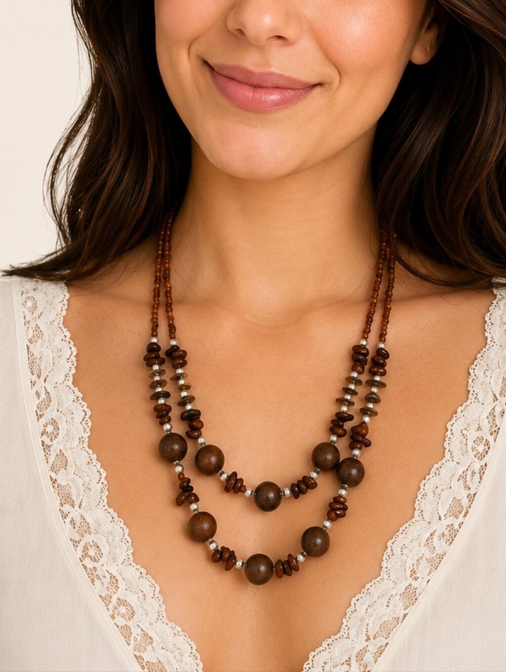 MY STYLE Brown Glass Beaded Necklace Earrings Set